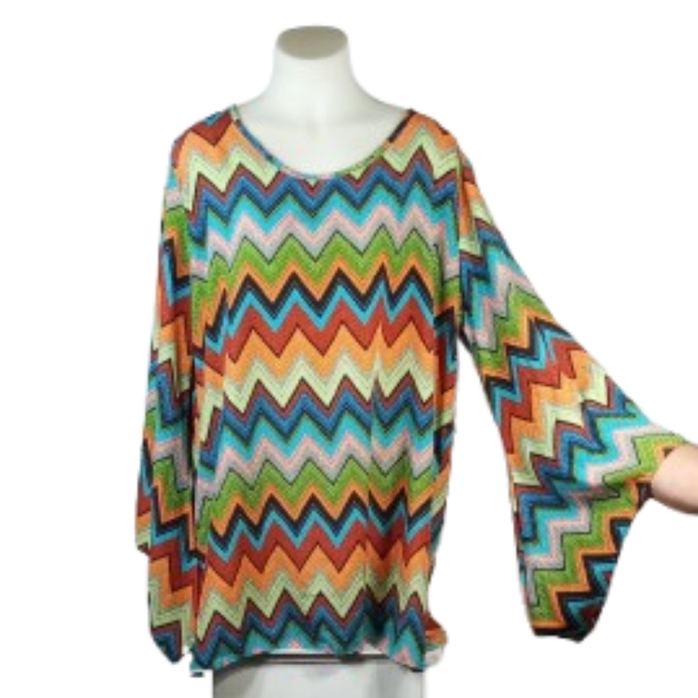 Lady Noiz Colorful Geometric Shirt Bell Slv Dress Sz 3XL